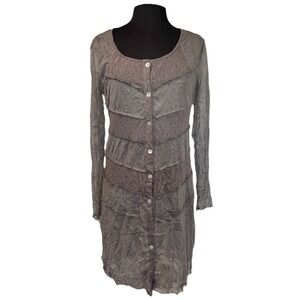 Designer Sheer Dress Tunic Duster Women's Size 8 Gray Floral Rock Whimsy Goth‎